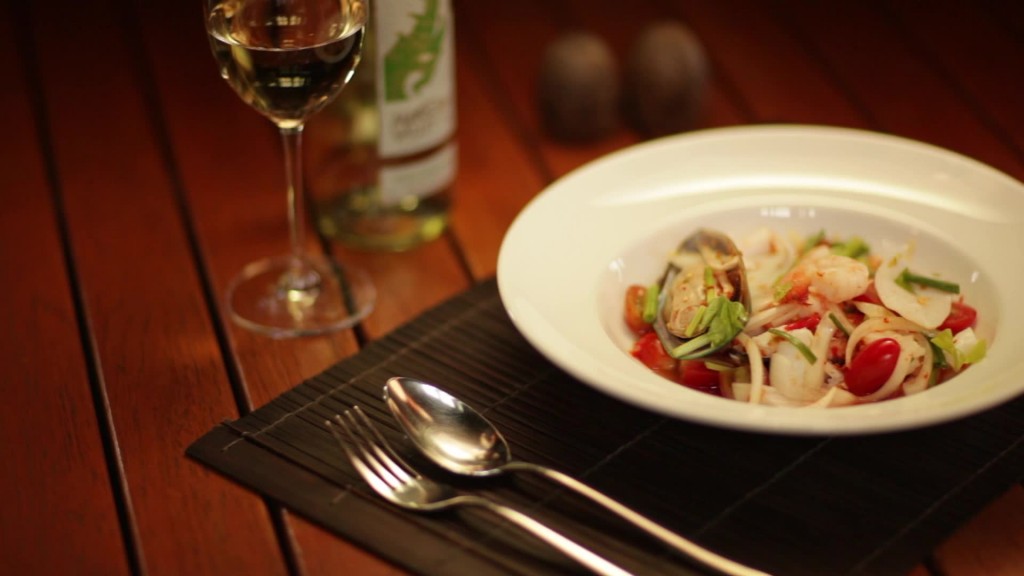 stock-footage-thai-spicy-salad-seafood-with-wine