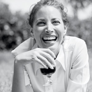 smiling woman drinking wine thailand Black&White