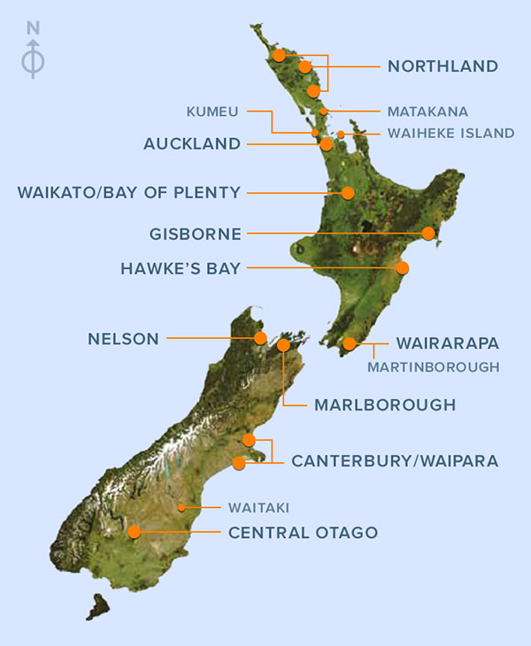 New Zealand wine regions map